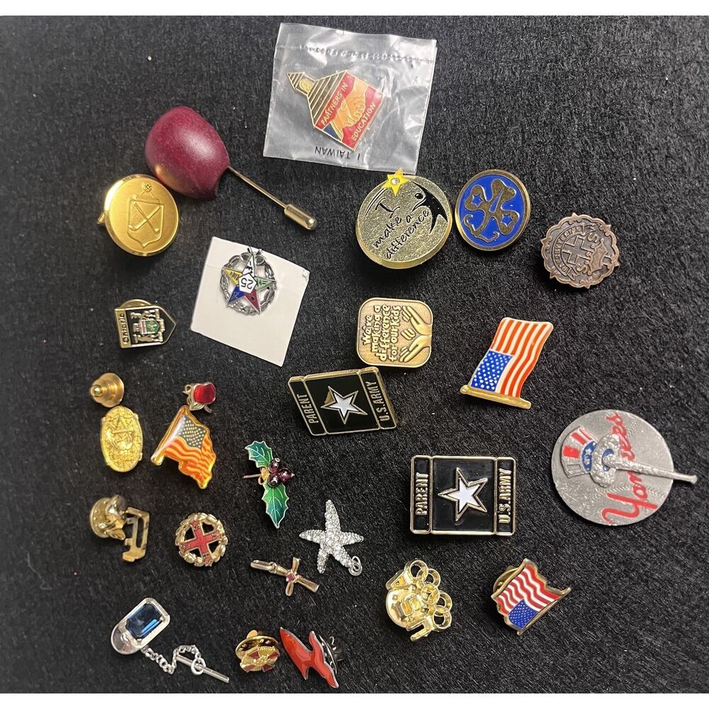 Vintage Lot Pin Brooch Hat Pin Pendant Tie Metal Enamel & More Mixed Lot